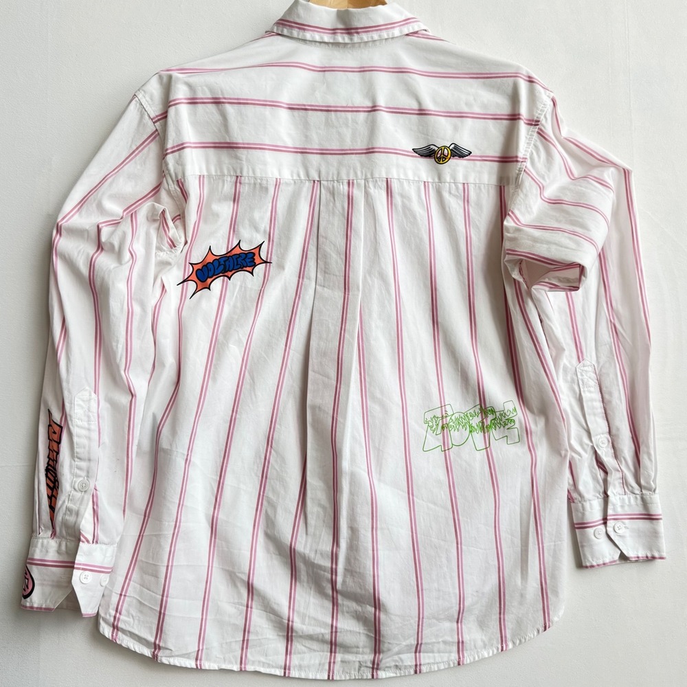 Zadig & Voltaire Tais Pop Raye Brod Shirt Mens Pink White Striped Graphic Medium - Picture 6 of 10